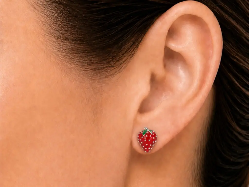 925 Sterling Silver Strawberry Stud Earrings (1 Pair)