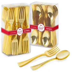 160 Pack Gold Plastic Mini Spoons and Forks (4 Inch) – 80 Disposable Tasting Spoons & 80 Appetizer Forks, Mini Utensils for Desserts, Food Samples, Appetizers & Charcuterie Boards
