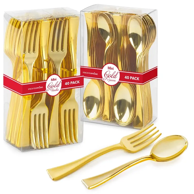 160 Pack Gold Plastic Mini Spoons and Forks (4 Inch) – 80 Disposable Tasting Spoons & 80 Appetizer Forks, Mini Utensils for Desserts, Food Samples, Appetizers & Charcuterie Boards