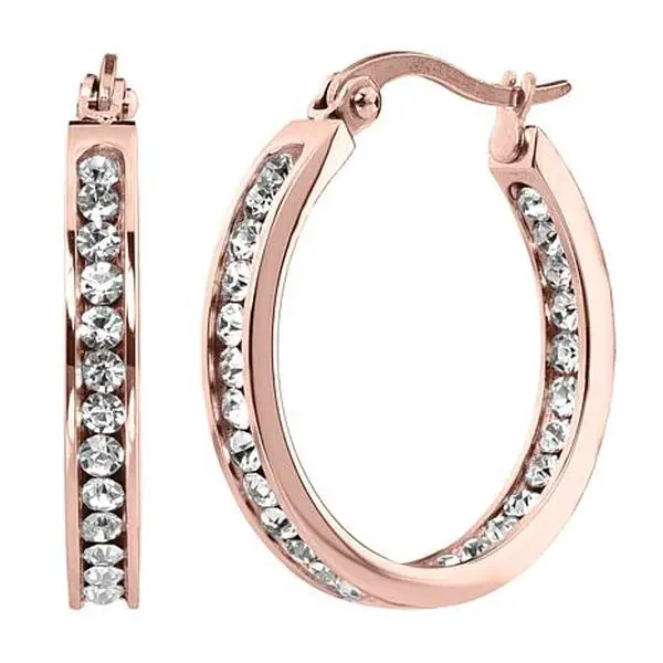 Stately Steel Round Inside-Outside Pavé Hoop Earrings - 1"
