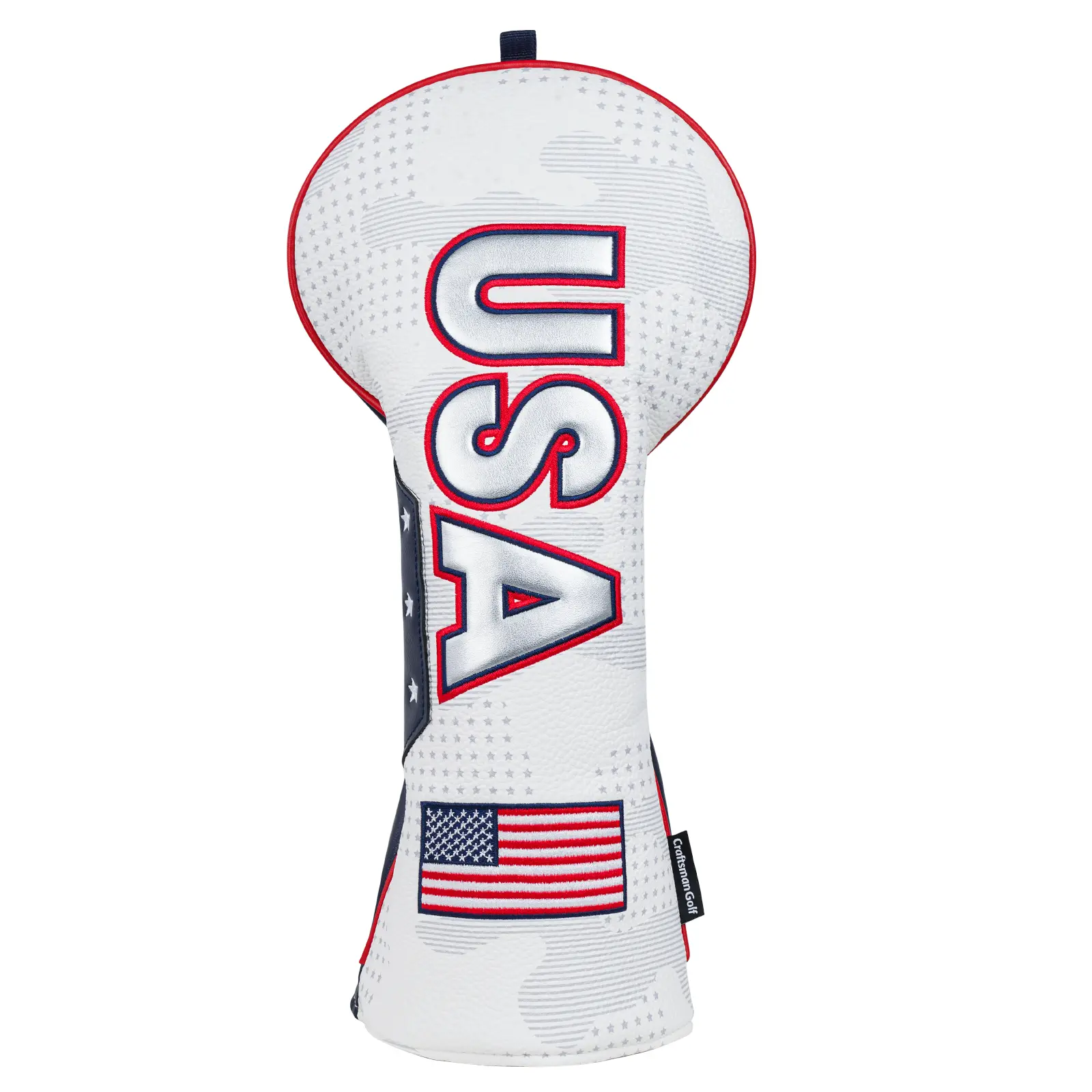 Craftsman Golf USA Flag Driver Headcover, Celebrating America 250, Patriotic Golf Club Cover for Driver, White Leather