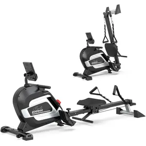 Pooboo Foldable Home Rowing Machine Adjustable Resistance Rowing Machine Indoor Exercise Rower with Combination Strength Exercise & LCD Monitor, Compact Saving Family Space