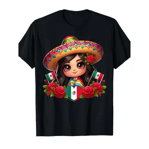 Charming Chibi Zarape Graphic Tee Featuring Sombrero and Vibrant Mexican Flag Colors for Unisex Casual Wear and Themed Gatherings