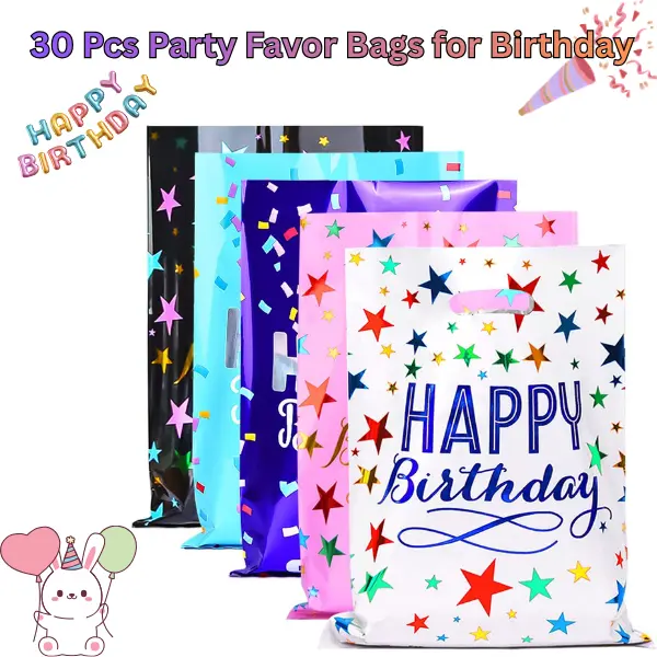 30PCS Party Favor Bags for Kids, Assorted Color Goodie Gift Bags, Birthday Party Treat Bags for Girls & Boys, Candy Snack Bags, Gift Wrapping Bags, Party Supplies & Celebration Decorations (6.7 x 9.7 Inch)