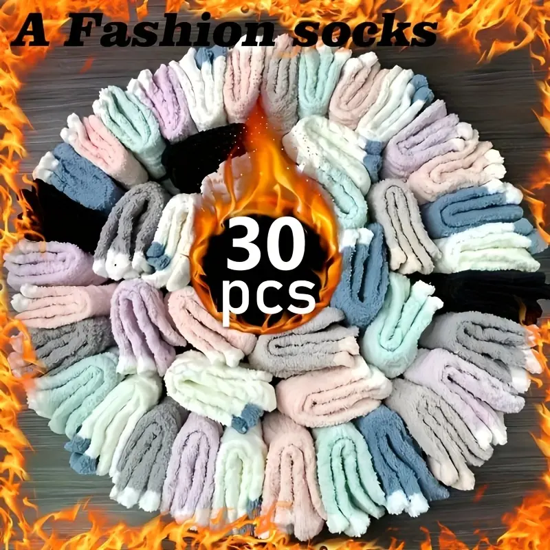 15 Pairs Women's Thermal Socks  Extreme Cold Protection Winter with Anti-Slip Silicone Grip Pastel Colors (Beige/Pink/Blue/Gray/White/Light Green/Black/Teal/Red/Orange/Purple/Brown) Non-Slip, Shape-Retaining for Everyday, Gym, Postp