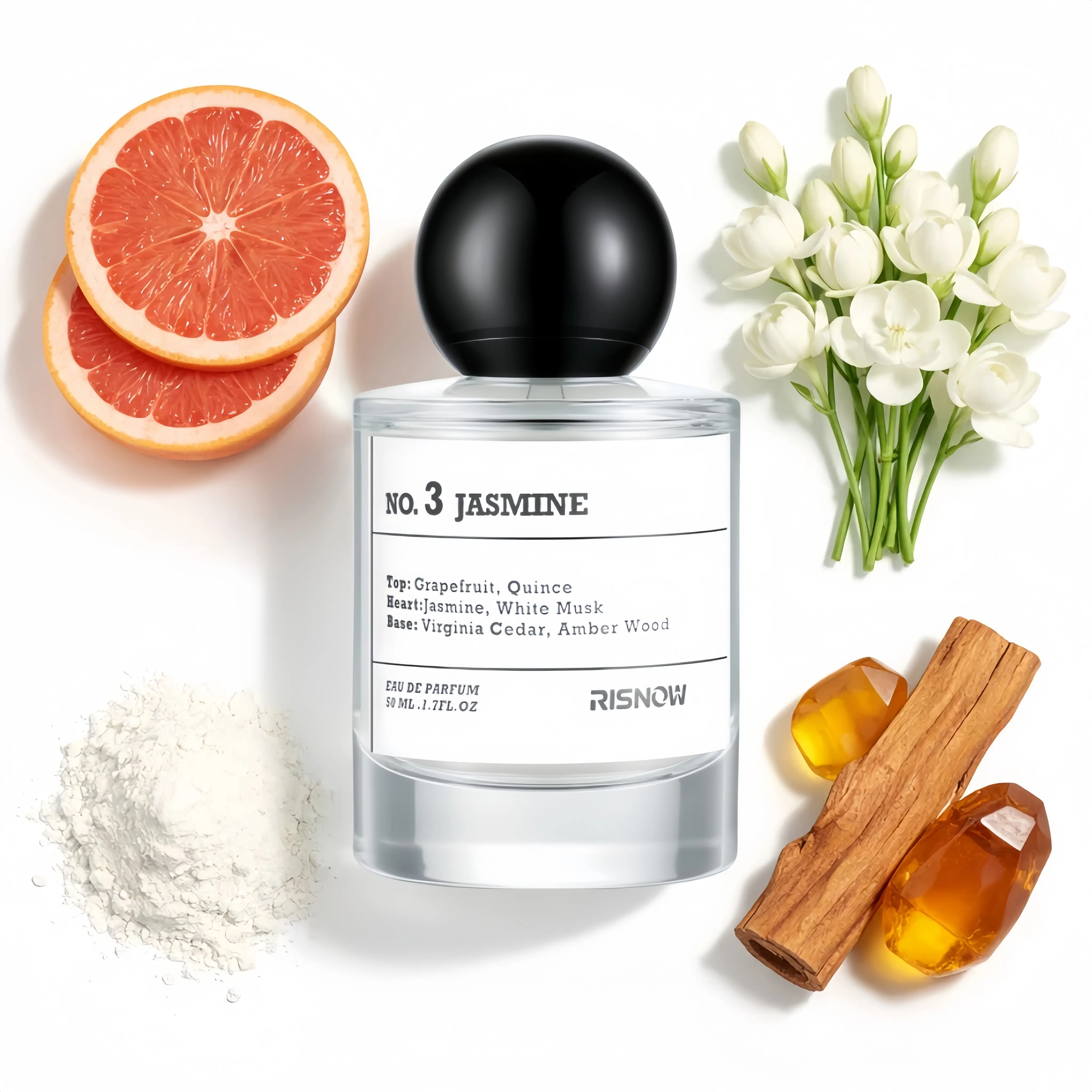 RISNOW No. 3 Jasmine Eau de Parfum for Women, 50ml Long-Lasting Floral Fragrance Spray for Daily Wear with Portable Travel Bottle, Daily Fragrance, Aromatic Floral, Elegant Jasmine Fragrance