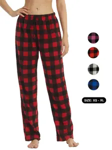 Women's Christmas Theme Plaid Print Drawstring Waist Soft Pajama Pants, Sleepwear Loungewear, Casual Comfy Fuzzy Sleep Bottoms for Winter, Lady's Sleepwear for Indoor Wear