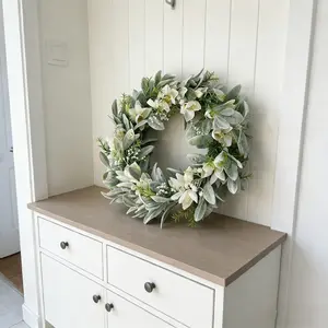 Artificial Spring Tulip Wreath, Lambs' Ear Accents, Elegant Floral Arrangement, Perfect for Easter & Living Room Decor, Faux Floral Garland
