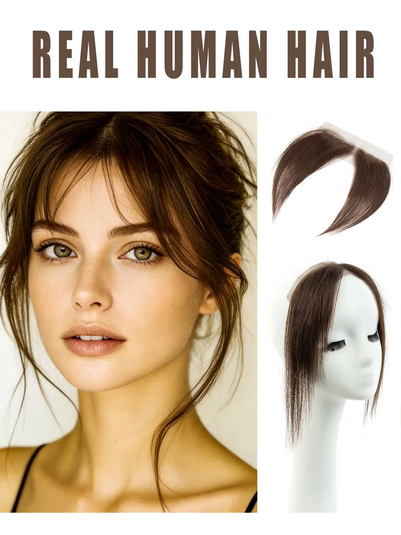 Human Hair Clip In Dark Brown Bangs for Women Soft Layered Fake Bangs with Feathered Fringe Easy Clip-On Design for Daily Wear brown jet black natural balck for Halloween Christmas party
