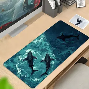 Deep Sea Shark Ocean Mouse Pad - Artistic Non-Slip Large Desk Mat, Marine Theme Carpet-Style Desktop Decor, Office Desk Accessories for Office & Gaming