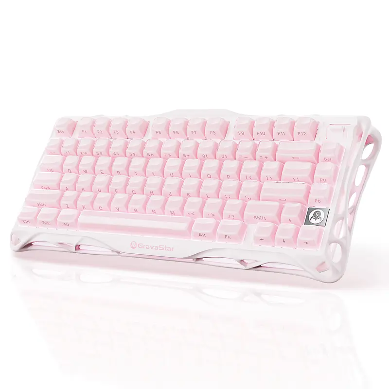 GravaStar Mercury K1 - Sakura Pink 75% Pink Wireless Creamy Keyboard, Aluminum Alloy Exoskeleton Design Mechanical Gaming Keyboard, Creamy Keyboard, Gasket Hot-Swap Socket, Linear Switches, RGB Backlit