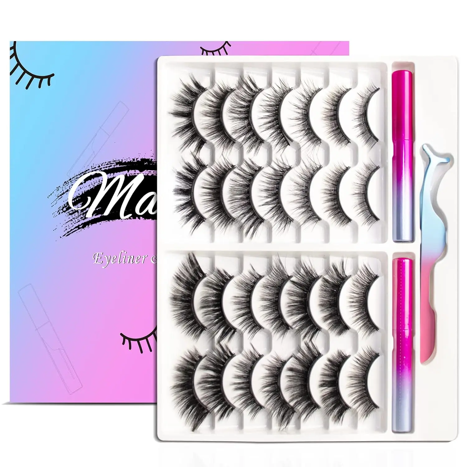 Magnetic Eyelashes Kit, Long Lasting and Reusable Magnetic lashes Natural Look, 14 Pairs False Eyelashes