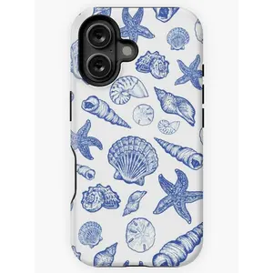 Blue Seashell Print iPhone Case - Durable & Impact-Resistant for iPhone Models 11, 12, 13, 14, 15, 16,17promax- Finish, UV Protection Cover Protective Compatible with Samsung Galaxy S25