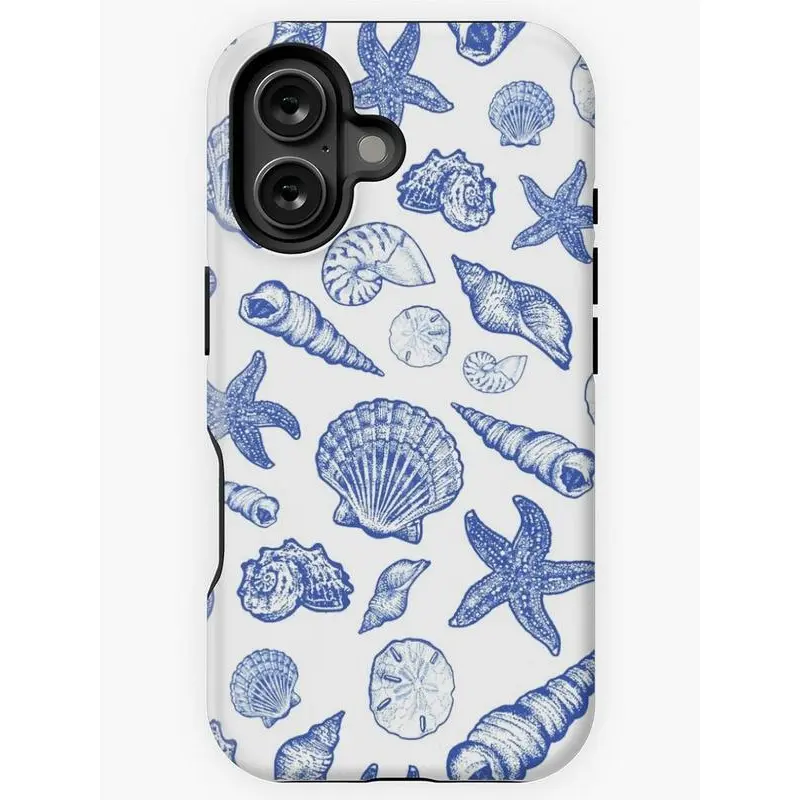 Blue Seashell Print Smartphone Casing - Durable, Impact-Resistant, UV Protection Cover for iPhone 11,12,13,14,15,16,17 Pro Max & Handheld Cellphone Devices Compatible with Samsung Galaxy S25, Accessories