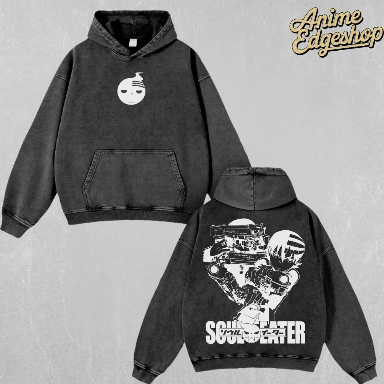 Retro Vintage Death the Kid Oversized Washed Hoodie , Soul Eater Anime Streetwear Outfits, Heavyweight Cotton Unisex Graphic Tee Top, Gift For Him & Her Manga Lover Menswear Casual, Halloween gift  UCF