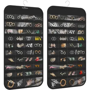 80-Pocket Dual-Sided Hanging Jewelry Organizer - Necklace, Earring, Bracelet Storage Black Boxes