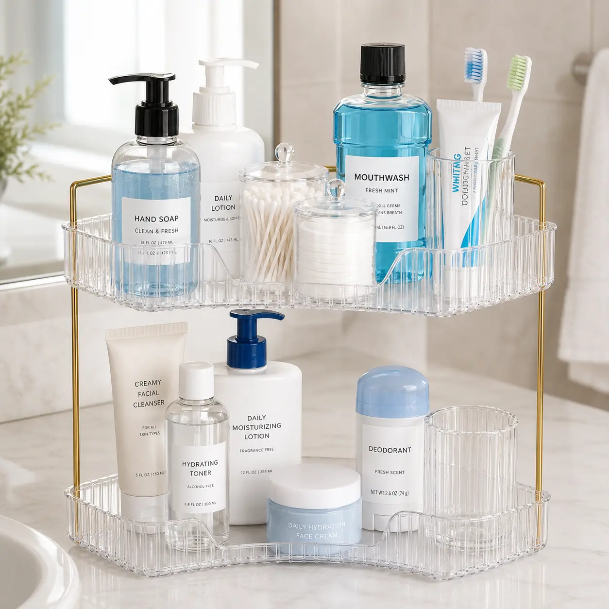 [DealsForYouDays] Corner Bathroom Organizer 2 Tier Countertop Shelf with Perfume Tray, Makeup Organizer for Vanity, Skincare & Cosmetic Storage Rack, Space Saving Corner Shelf for Bathroom, Apartment, Small Space Organization