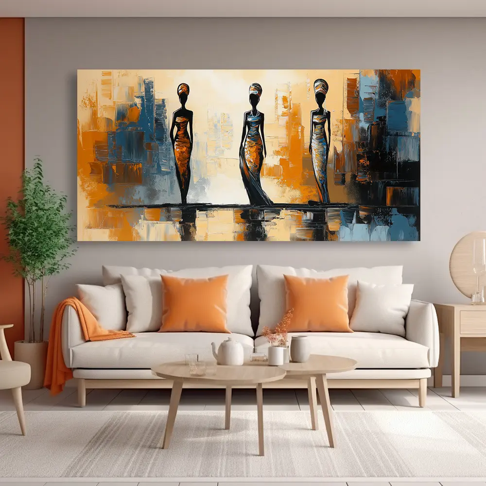 Ethnic African No-Landscape Modern Abstract Canvas Wall Art for Women's Home Decor - Solid Wood Wrapped Frame, High-Quality Multi-Size Print, 16×32×0.6in (40×80×1.5cm) for Living Room, Office