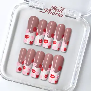 NailPhoria KISS TRAIL - Valentine Handmade Press-On Nails | Reusable, Salon-Quality, Long-Lasting, Glossy Design