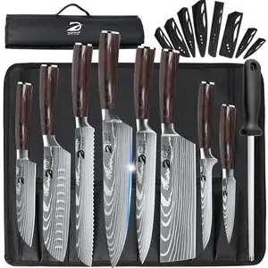 MDHAND Professional Kitchen Knife, 9 Piece Chef's Knife Set Sharp knives for the kitchen High Carbon Stainless Steel, Japanese Cooking Knife with Roll Bag Retro Blade#fathersdaygift