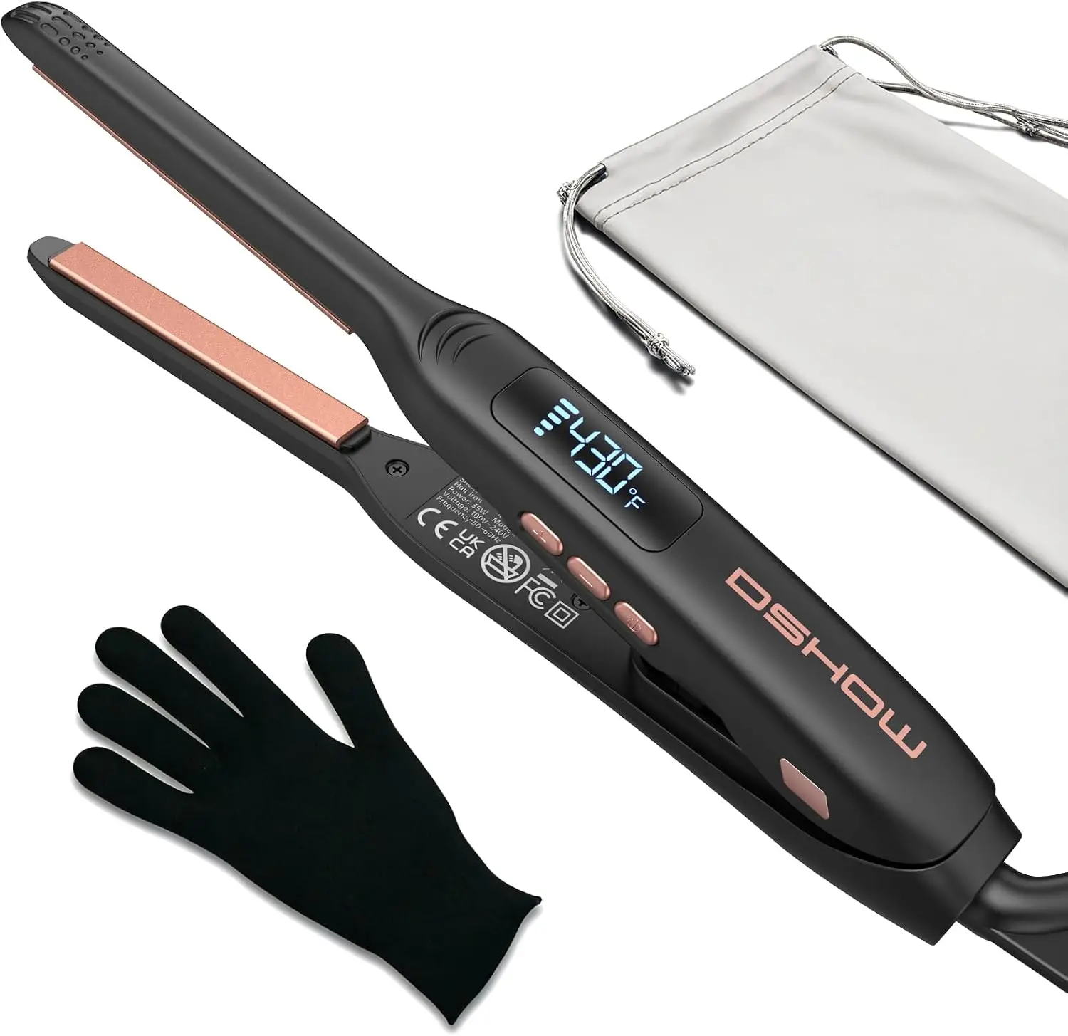 Small Flat Irons for Short Hair, 3/10'' Pencil Flat Iron, Pixie Cut and Bangs, Mini Hair Straightener with LED Display, Tiny Hair Straightener with Temperature Adjustable, Auto Shut Off