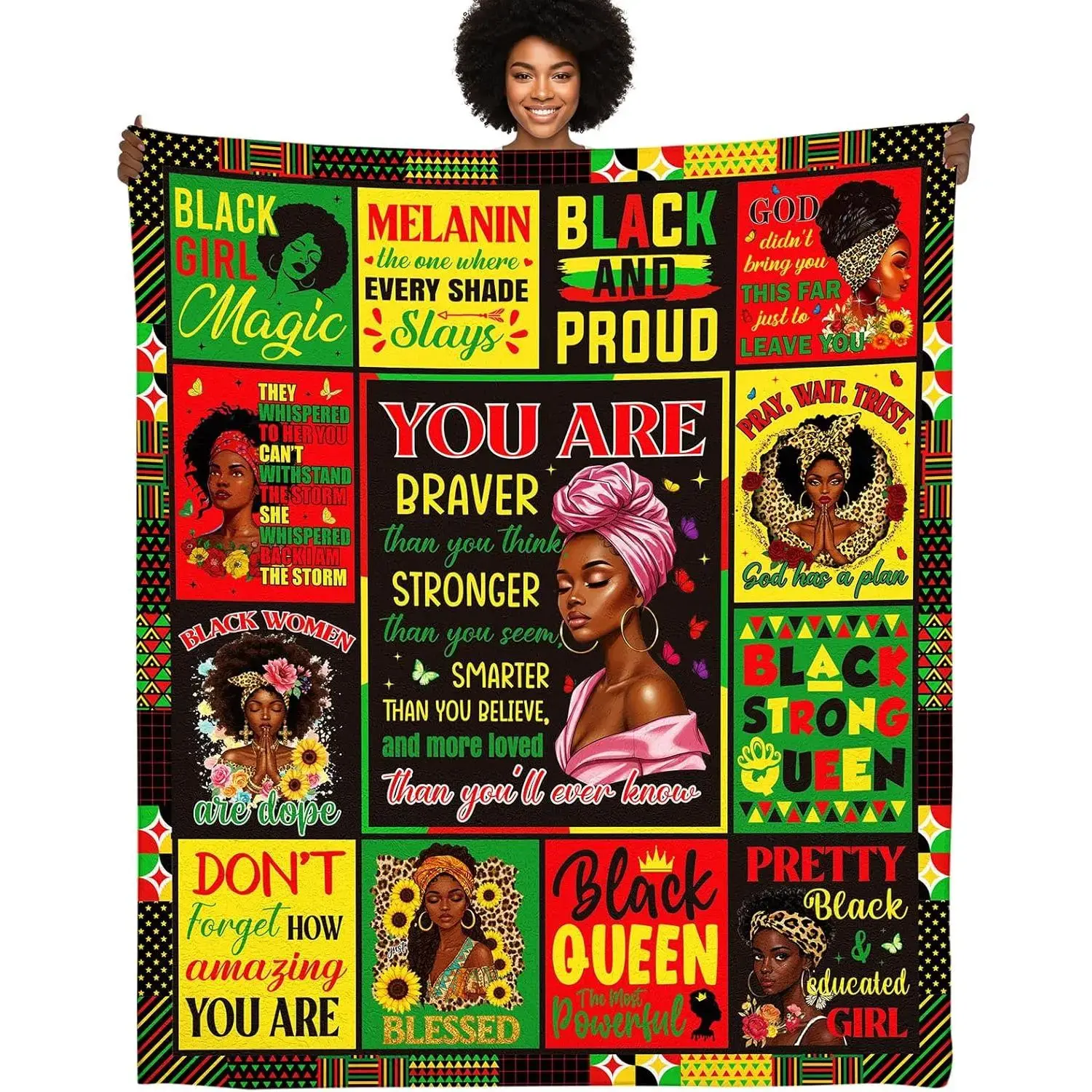 African American Sisters Gifts Blanket ,  African American Girl Positive Throw Blanket, Afro Gifts Idea for Sister Best Friend Healing Inspirational Gifts 60"X50"dy Birthday Gift, Encouragement Inspirational Black Queen Gift Ideas for  Christmas