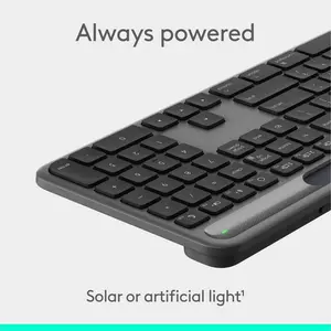 Logitech Signature Slim Solar+ keyboard for Mac, solar and artificial light powered, durable battery that lasts up to 10 years, customizable keys, Bluetooth, Graphite