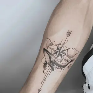 6 large herbal tattoo stickers, including 1 whale element and 5 random styles, lasting 7-15 days, waterproof and durable, realistic effect, suitable for people who are afraid of pain and don't want tattoos