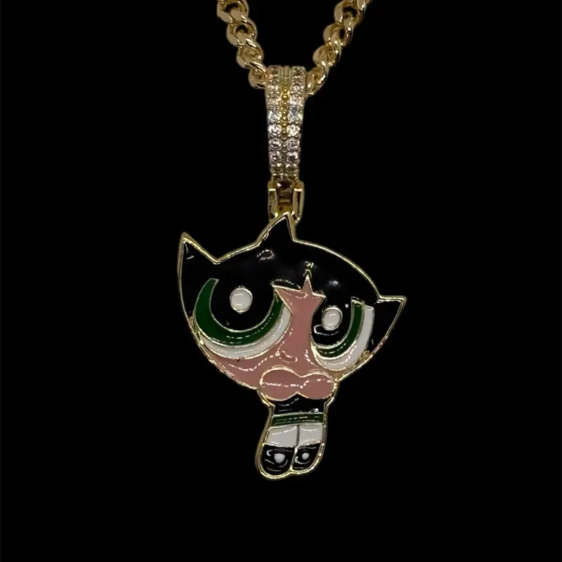 14k Gold Plated Powerpuff Girls Buttercup Necklace with Cubic Zirconia - Cadena de Chicas Superpoderosas Bellota Oro Laminado Cubic Zirconia