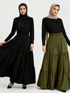 Women's 2 Piece Set, Casual Fitted Long Skirt with Layered Ruffles, Thin Woven Fabric, Plain Pattern, All Seasons Wear
