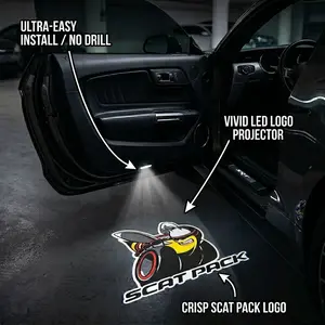LED Door Puddle Lights – SRT, Hellcat, Scat Pack, R/T Logo Projection (2 -Pack or 4-Pack),Custom LED Door Puddle Lights for Charger & Challenger – Hellcat, Scat Pack, SRT, R/T, 300 | Plug & Play (Pair or 4-Pack)