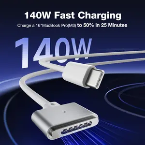 140W USB C to Magnetic 3 Charging Cable |   Compatible with MacBook Pro 14/16 and MacBook Air 13/15 Models |   Strong Magnetic Hold with 6.6 ft Durable Braided Cord for Fast Charging and Stable Power Output