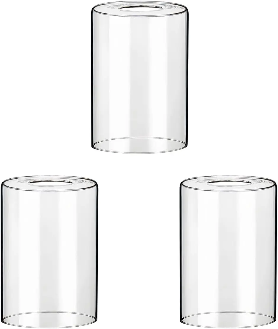 3 Pack Clear Cylinder Glass Lamp Shade Replacement Covers, 5.5in Height, 3.9in Diameter, 1.65in Fitter, Clear Glass Replacement Globe for Light Fixtures