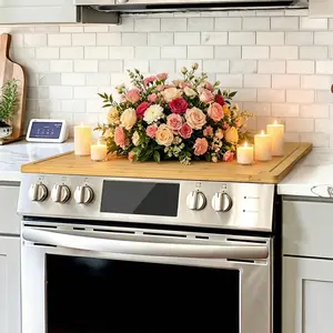 [Spring & Easter]Kikcoin Game changer 4-in-1Stovetop Cover,Extra Large Bamboo CuttingBoard Pro,Charcuterie Board,Pastry,Chopping Block,Noodle Board,Oven Cover Protector,Handle,Juice Groove,turkey,Kitchen,Knives Friendly dinner,party,Cheese,gift,RV Cooking