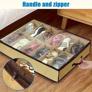Shoe box with safety zipper, Multi compartment design - storage bag, space saving cabinet for under bed entrance/closet - suitable for sports shoes, boots, sandals, retro cover, shoe rack, entrance storage bag, closet storage bag, retro storage bag