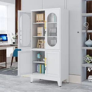 Metal Storage Cabinet with Glass Doors, 61" Steel Lockable File Cabinet with 3 Adjustable Shelves, Locking Tool Cabinets for Office, Home, Garage, Gym, School Cupboard Apartment Furniture Organizer