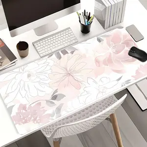 Floral Watercolor Pink Gray Extra Large Mouse Pad Soft Gaming Desk Pad 35x16 Inch Computer Keyboard Mousepad Gaming Desk Accessory with Non-Slip Rubber Base Durable Stitched Edge Perfect Gift for Christmas and Office Desk Supplies