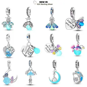 Shining Luminous Firefly Charms 925 Silver Bulb Octopus Jellyfish Bee Fit Dangle Original Bracelets Glow Beads Women DIY Jewelry
