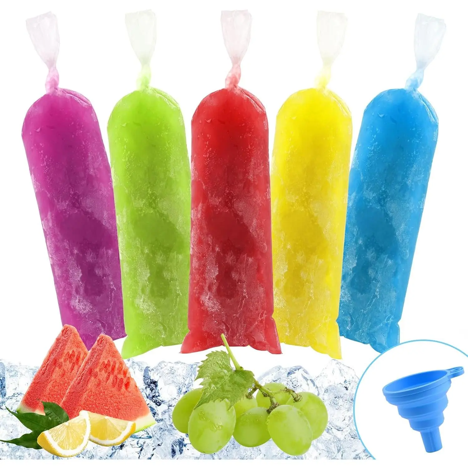 Ice Lolly Bags Disposable, Ice Cream Mold Bags with  Funnel. 3 x 12 inches Plastic Ice Candy Bags for Making Bolis/Ice  Yogurt Candy (Clear - 220 count)