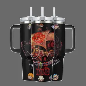 Straw Hat Crew - OP Pirate Ship Vintage Graphic Stainless Steel Insulated Travel Tumbler With Handle 20oz 40oz Adventure Anime Style Edition