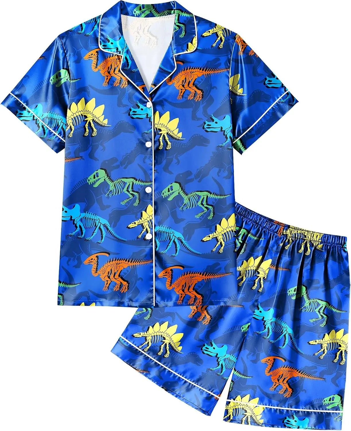Boys Pajamas Toddler Little Boys Silky Satin Pajamas Button Down Short Sleeve & Shorts Pjs Set Kids Sleepwear 3-10Y