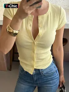 Women Short Sleeve Round Neck Basic Casual T Shirt, Summer Tops