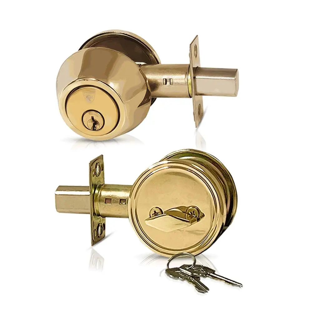 ECS HARDWARE Durable Single Cylinder Deadbolt Door Lockset - Solid Brass Polished Finish, Grade 3 Lock, 2-3/8”-2-3/4” Adjustable Backset, Kwikset KW1 & Schlage SC1 Keyway Options, Keyed Alike Up to 12