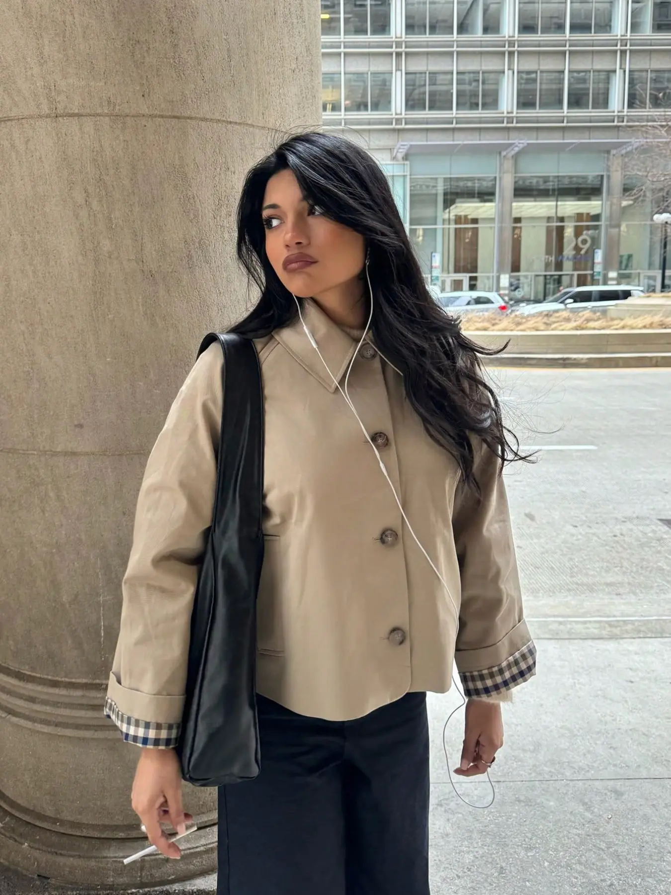 New Summer Autumn Retro Plaid Patchwork Colorblock Lining Turn-Down Collar Short Casual Fashionable Jacket Windbreaker Long Sleeve Outerwear Coat Jackets, Unique Design, Simple and Versatile Womenswear
