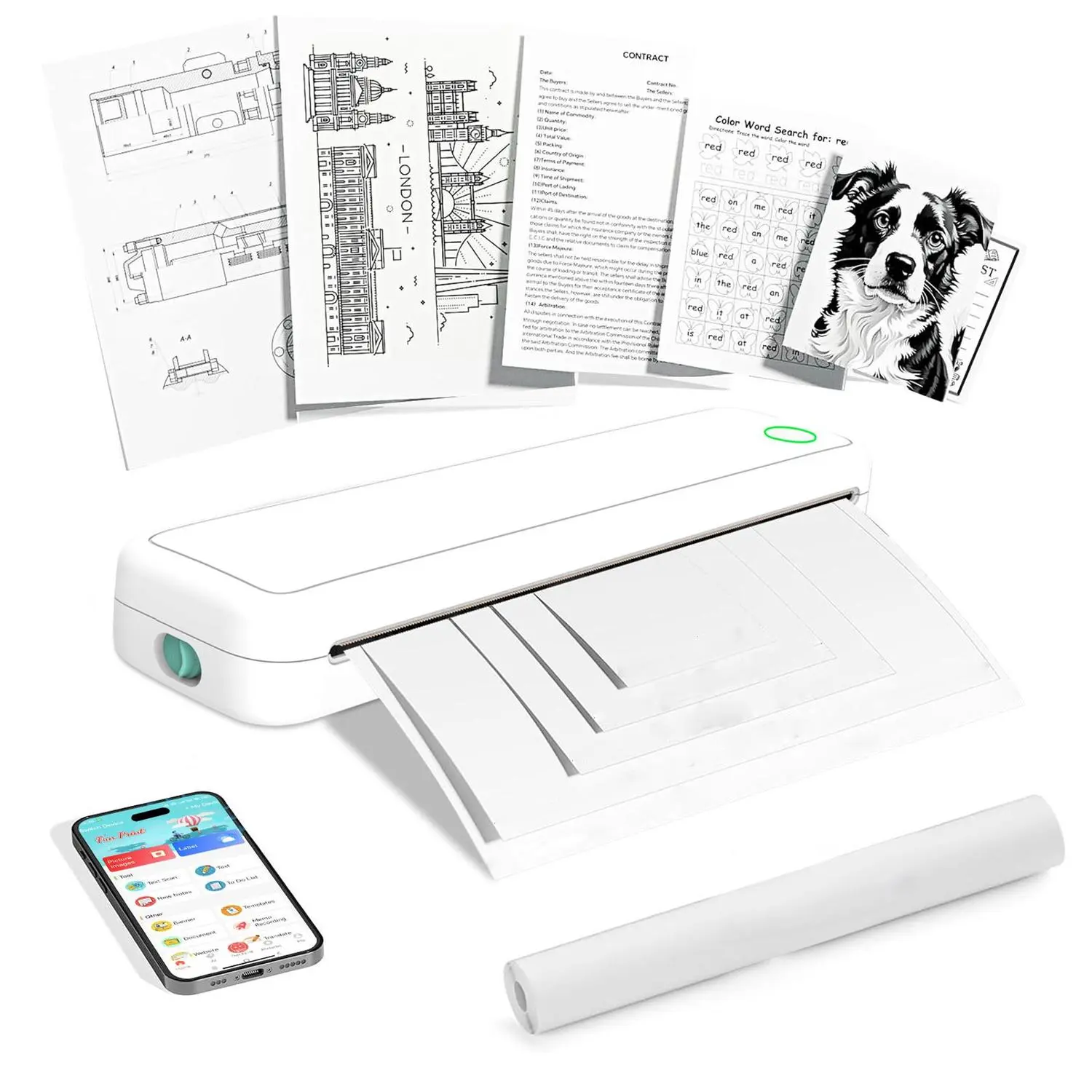Portable Wireless Printer, Printing Machine, USB Rechargeable Thermal Printer, Inkless Mobile Printer for Office, Home, Compatible with iOS, Android & Laptop, Portable Printers Wireless