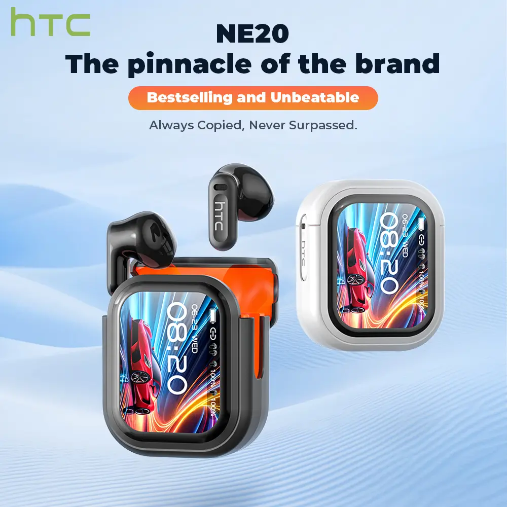 HTC NE20 Bluetooth 6.0 Earphones LED Display High Fidelity Waterproof Wireless Earphones | Suitable for Office, Sports, Study and Audio Calls | Built-in Microphone | Earphones