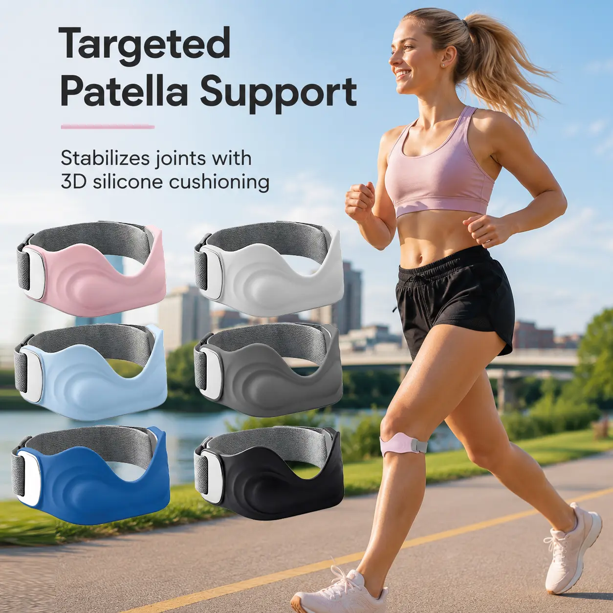 Patellar Tendon Support Strap 2 Pack，Silicone Patella Knee Strap for Men and Women – Anti-Slip Knee Band for Running, Basketball, Volleyball, Squats, Hiking and Gym