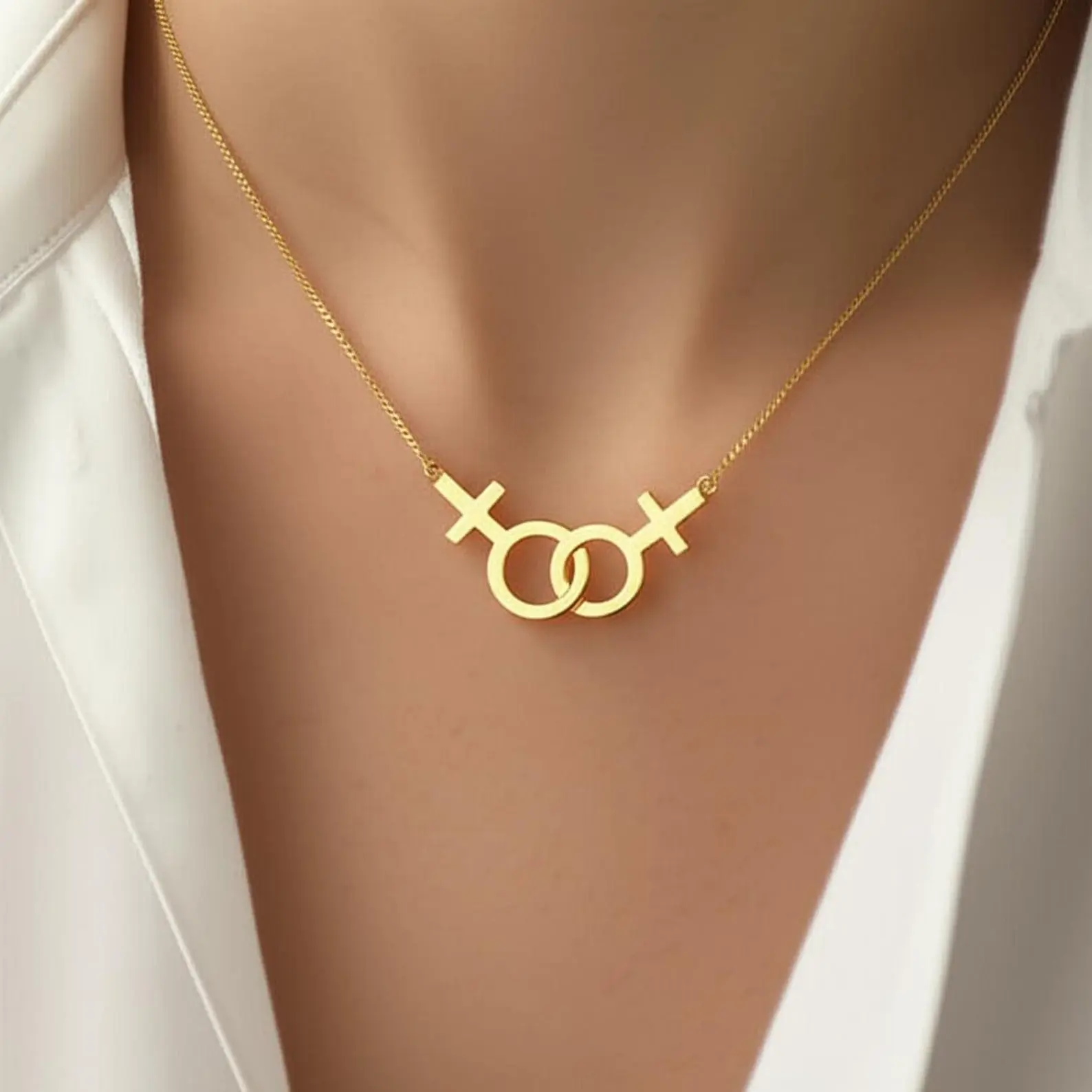 Lesbian Pride Iconic Double Venus Symbol Pendant Necklace - Gold, Silver, Rose Gold Options, 18-20 in Statement Piece, Personalized Jewelry, Customized Meaningful Gift for Layering, Available In Three Finishes