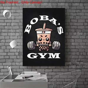1 piece/set frameless canvas painting print poster, gym culture Sports art，Boba's Gym，a perfect gift for Bodybuilding exercise loves, ideal gift for bedroom, living room, dorm hallway, kitchen, mural, wall decoration, room decor