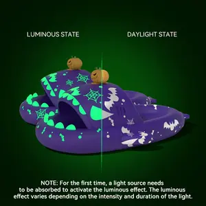 Men's and women's sandals with cartoon shark pattern creative night light slippers, quick drying non slip casual sandals, indoor and outdoor sports slippers, Halloween and Christmas gifts